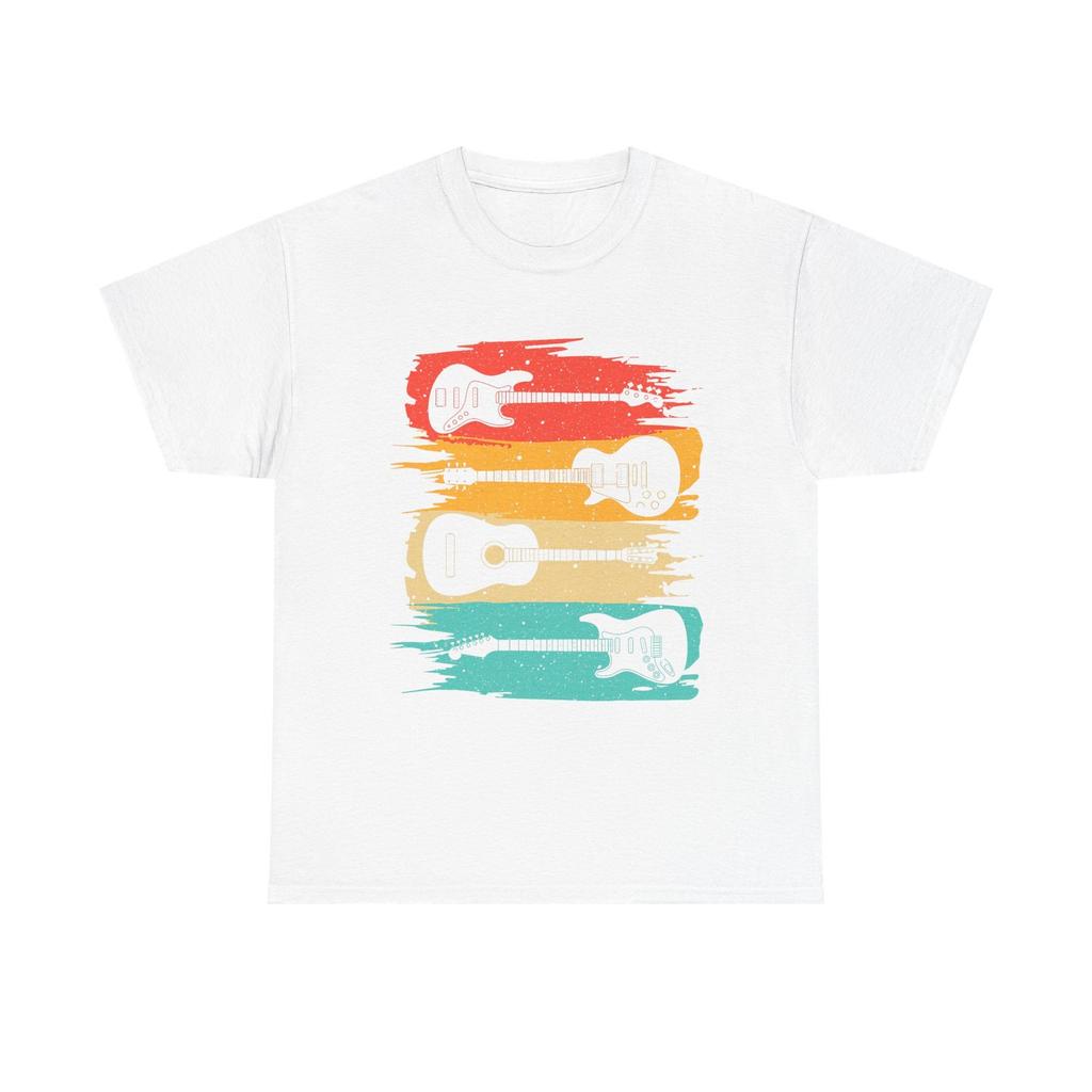 Retro Guitar Tee Shirt - Vintage Sunset Electric & Acoustic Gift for Guitarist