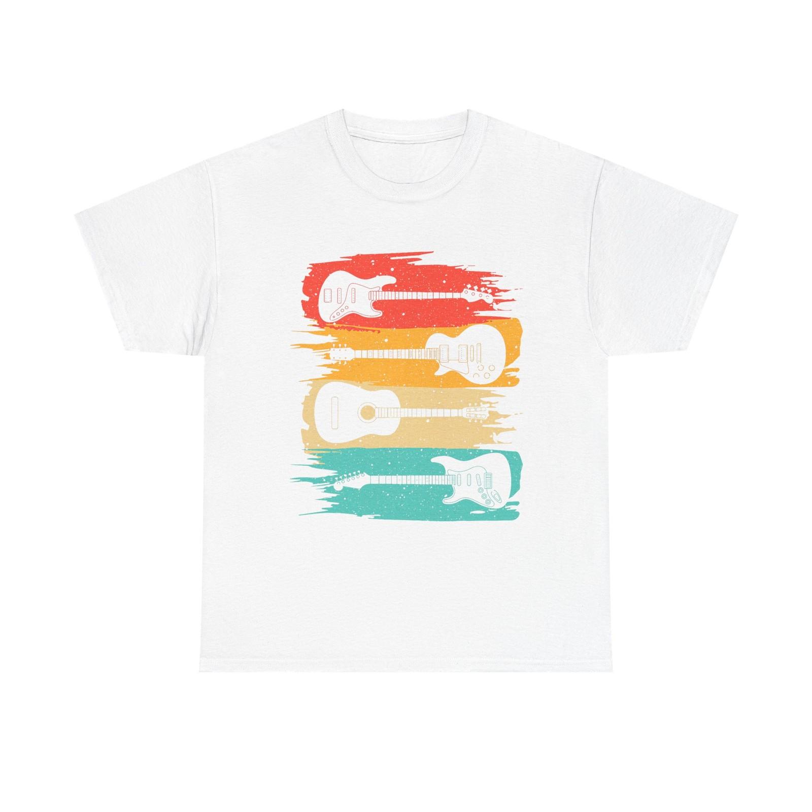 Retro Guitar Tee Shirt - Vintage Sunset Electric & Acoustic Gift for Guitarist 4XL