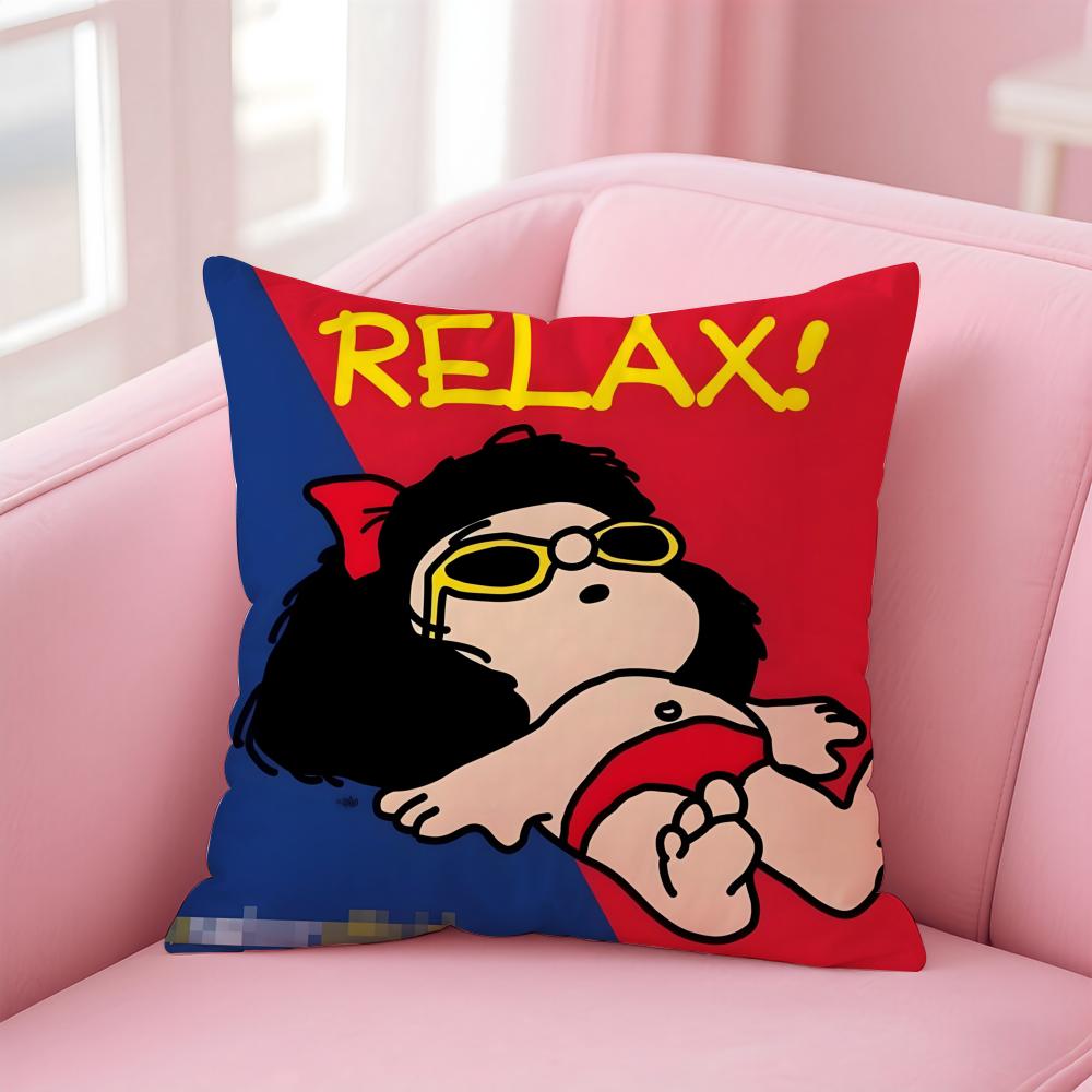 QQuino Cartoon Cute Girl MafaldaM Cushion Cover Pillowcase Short Plush Invisible Zipper Room Sofa Cushion Cover