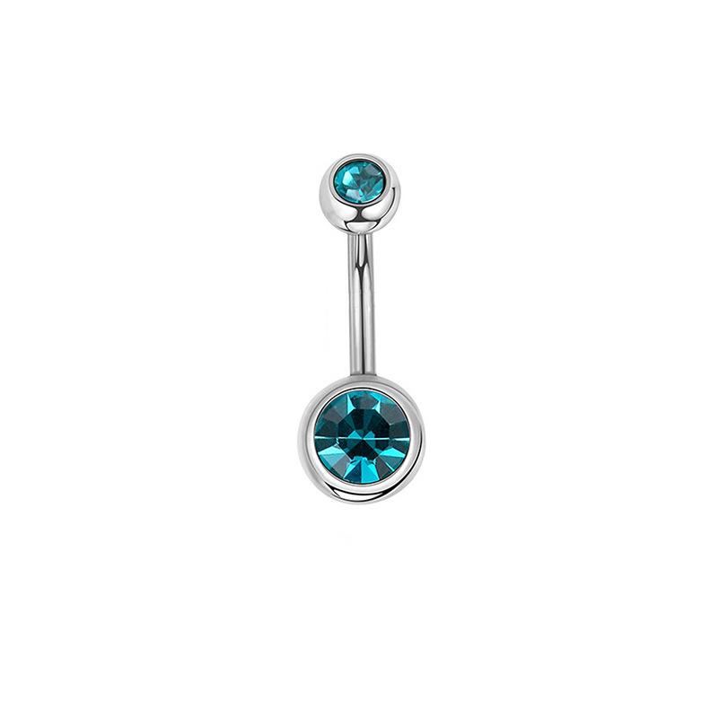 Colorful Double Head Glass Belly Button Ring - Trendy Stainless Steel Summer Style