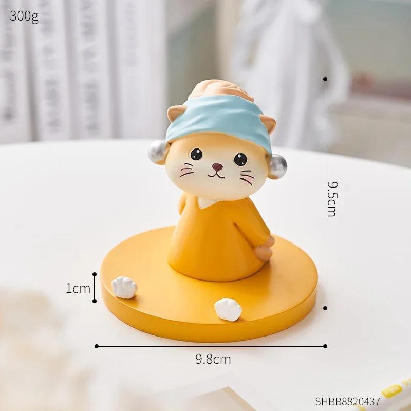 Aesthetic Decorative Ornaments Cat Figurines Miniatures Interior Desktop Mobile Phone Bracket Office Desktop Accessories Gift