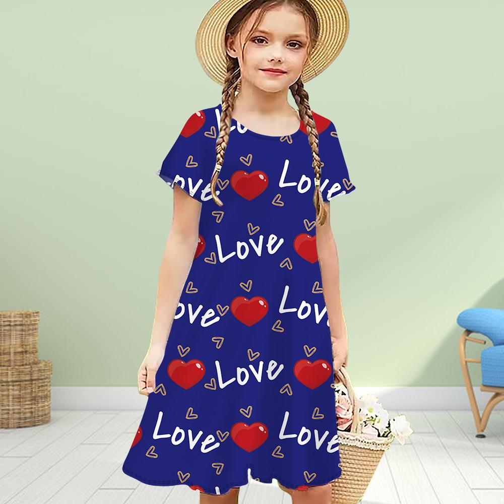

Черно-красные платья для девочек с 3D-принтом, детское платье принцессы с короткими рукавами и принтом в виде любви для девочек 180 синий