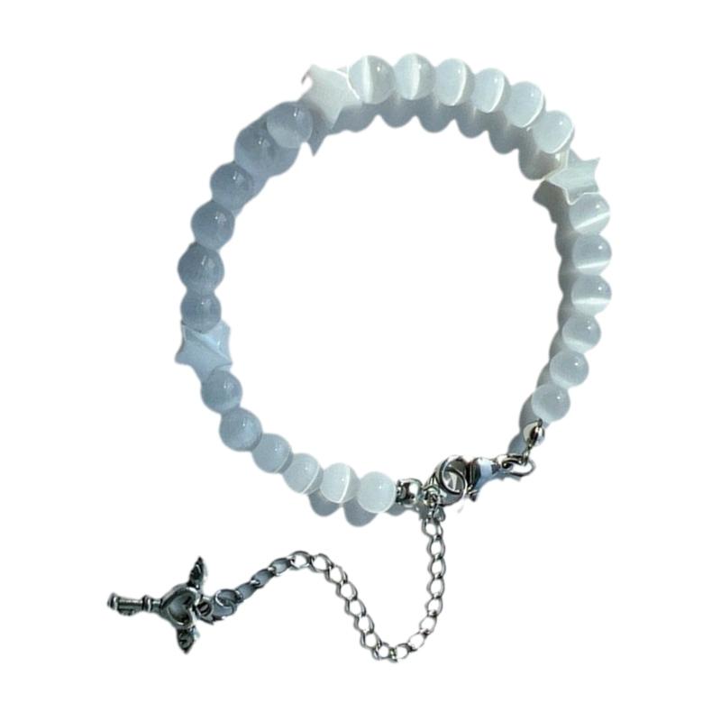 Fashion Star Cat Eye Stone Beaded Bracelet Women Temperament Senior Sense Bracelet Bangles Natural Opal Wristband Jewelry белый