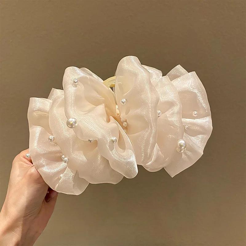 

Элегантная заколка для волос с жемчугом и пузырьками для женщин в корейском стиле, большая заколка-акула, модный зажим для волос на затылок для девушек Plastic