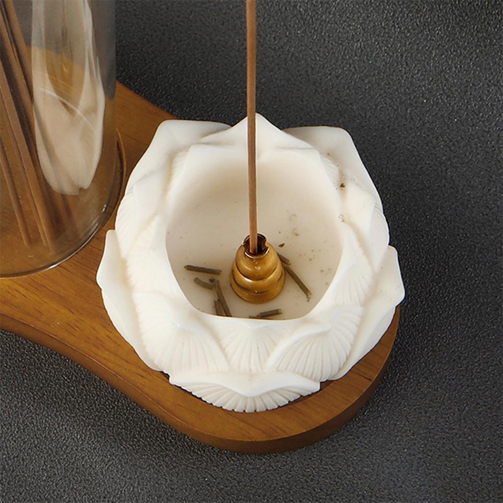 2 In 1 Incense Holder for Sticks Ceramic Lotus Incense Burne with Removable Glass D Incense Sticks Organizer for Yoga Home Decor