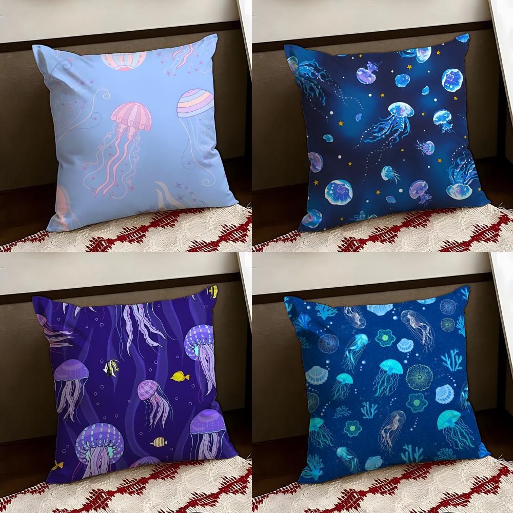 Drifting Jellyfish Cushion Cover Reversible Soft Durable Pillow Cover Home Car MultiScene Use for Daily Comfort