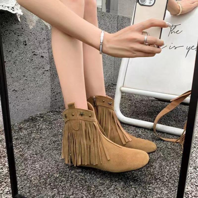 Fashion Tassel Women's Boots 2024 Autumn New Design Sense Casual Side Zipper Flat Bottom Wear-resistant Women's Shoes Platform Sneakers