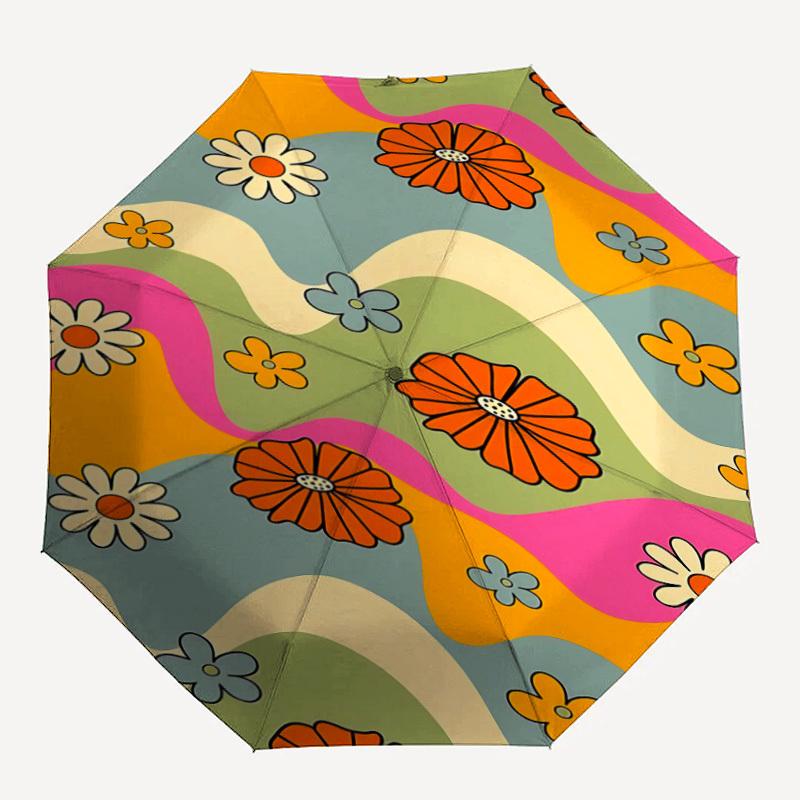 

1pc Flower Wave Automatic Folding Umbrella - Compact 8-Rib Design, Durable Plastic & Iron, Lightweight for Outdoor Daily Use053