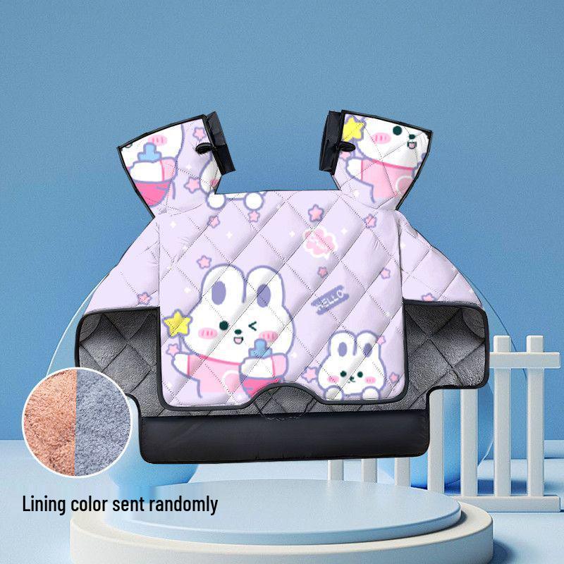 Fleece-Lined Waterproof Winter Windshield for Electric Motorcycles with Cartoon Design