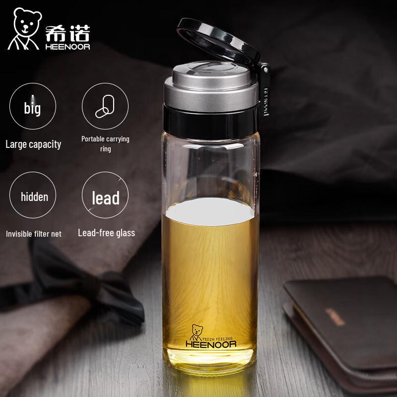Portable Borosilicate Glass Water Bottle with Handle and Lid