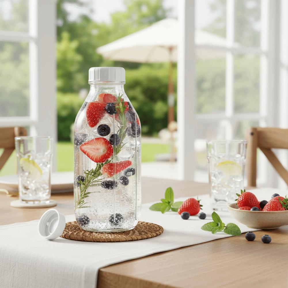 2PCS 32OZ Glass Juice Bottle Sealed Juice Container Portable Milk Pitcher  Coffee