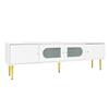 Elegant 170*35*50cm TV Cabinet – White Body with Golden Legs and Handles, 2 Doors with Vertical Grooves, 2 Doors with Arched Glass, 35KG Load Capacity