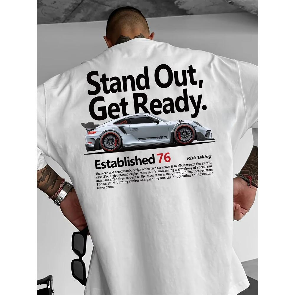 Men's Summer 100 Cotton Fashionable Casual Loose Plus Size Personalized Trendy Racing Printed Round Neck Short Sleeved T-shirt