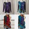 Dámské Hippie Boho Topy s Dlouhým Rukávem ve Velkých Velikostech z Měkkého Materiálu s Květinovým Vzorem