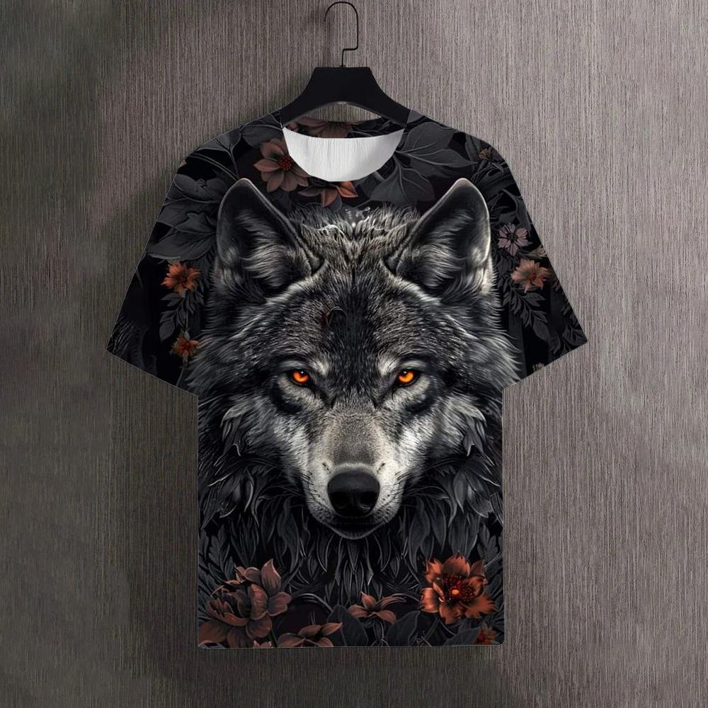 Herre T-skjorter Sommer Dyr Ulv Mønster 3D Trykk Topper Tees Dame Streetwear Mote Oversized T-skjorte Herre Klær