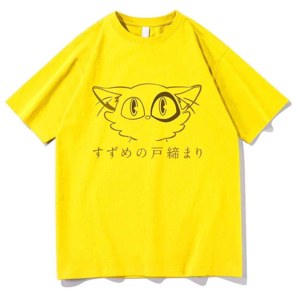 Suzume No Tojimari T Shirt Unisex/Women Aesthetic Graphic Kawaii Cat Daijin Tshirts Unisex Anime Unisexga Oversize Cotton Tees Shirts Unisex