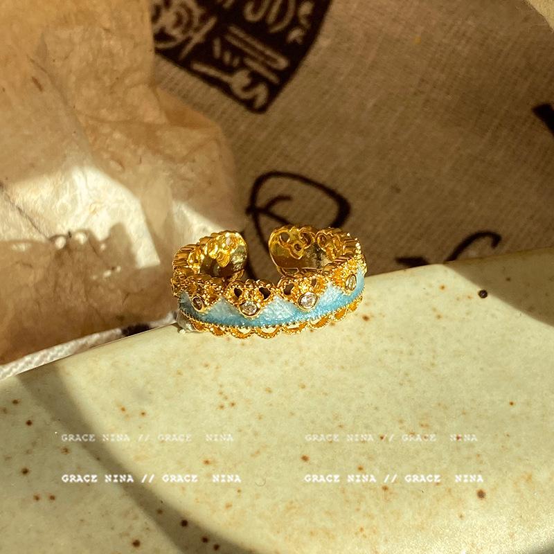 

Кольцо открытое в виде тыквы с капающим маслом и кружевом, новое китайское кольцо на указательный палец в стиле легкой роскоши, нишевая изысканная ювелирная бижутерия высокого класса для женщин