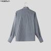 INCERUN Elegant Men Flower Tie Up Neck Long Sleeve Striped Casual Shirts Tops