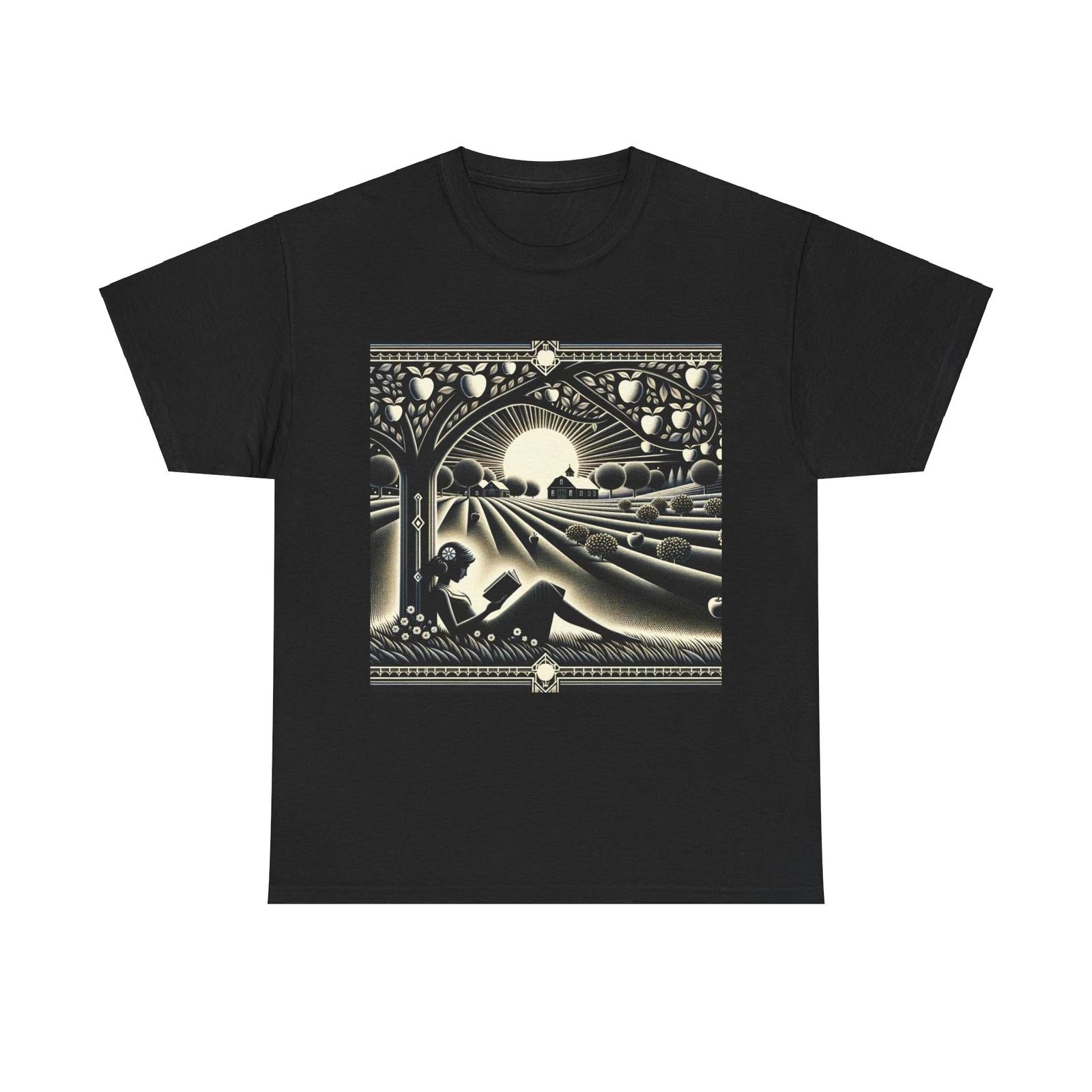 

Unisex Adult T Shirt Art Deco Apple Orchard Nostalgia Book Read Retro Style Tee S