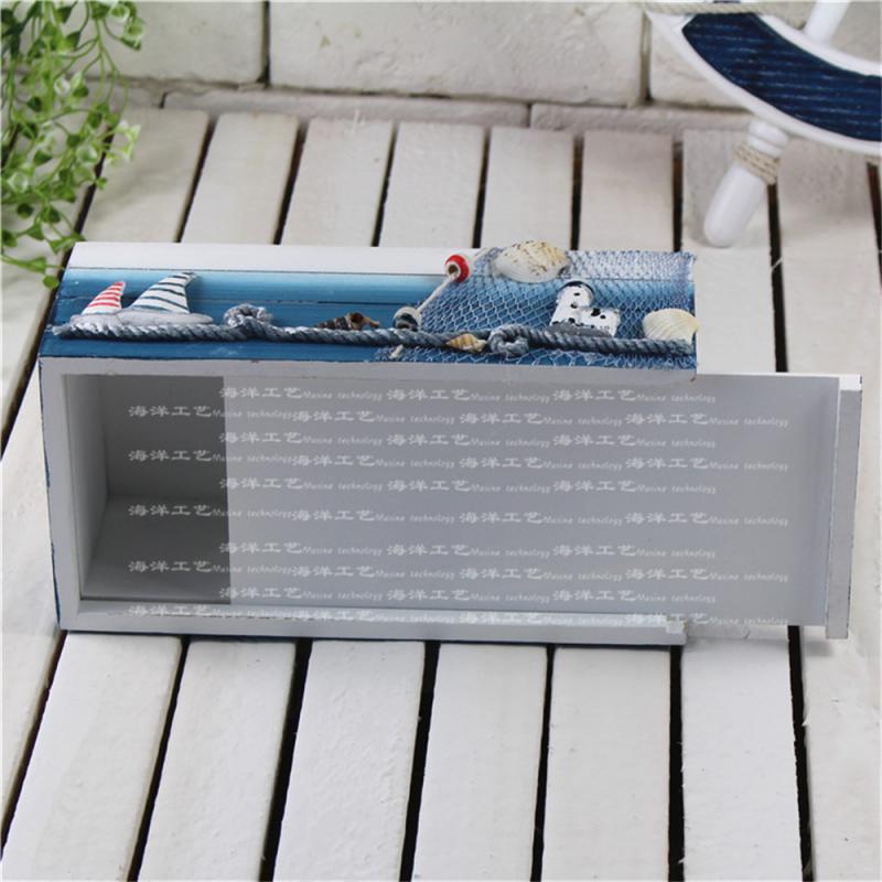 Storage Box 24cm Decorative Creative Wooden Marine Restaurant Storage Organizer Napkin Holder Wood Board Mediterranean-style