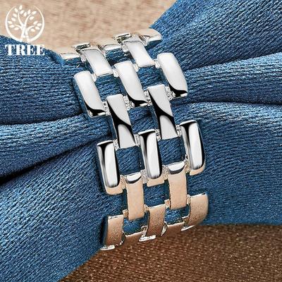 925 Sterling Silver Square Checkered Network Ring Jewelry