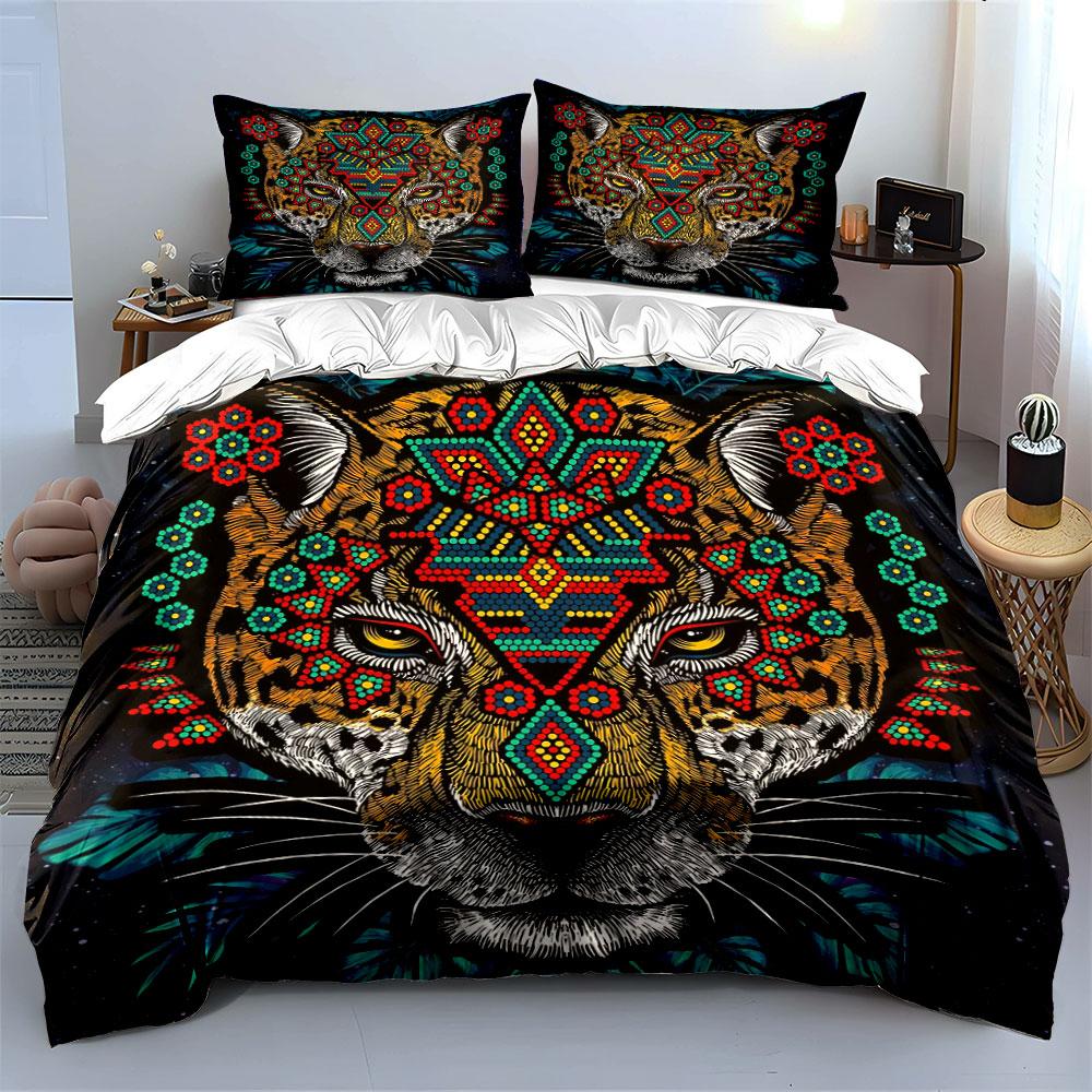 Geometric Tiger Print Set Bedding Duvet Cover Set Duvet Cover Pillowcases (1*Duvet Cover 2*Pillowcases, Without Duvet Insert)