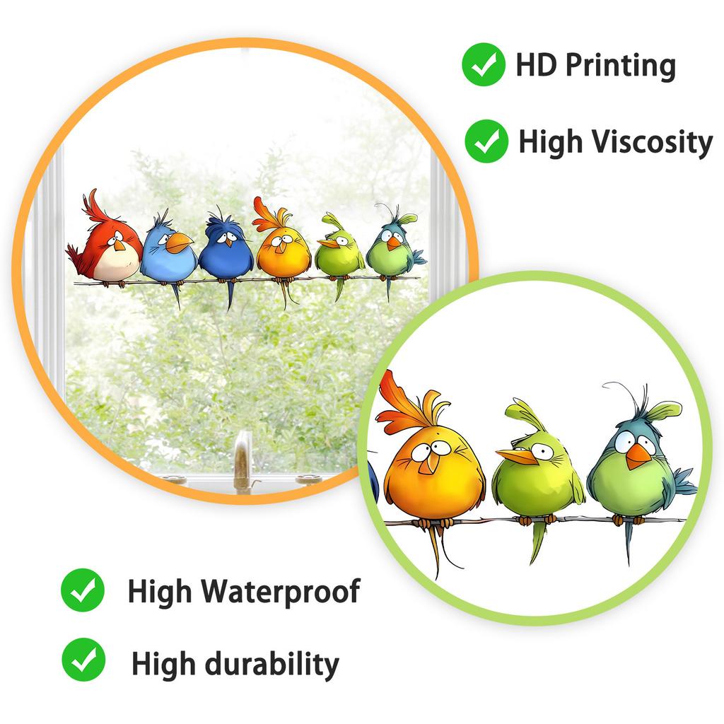 Cartoon-Vogel-Fensteraufkleber Statisch haftende Abziehbilder Beidseitig sichtbar für Heimdekoration