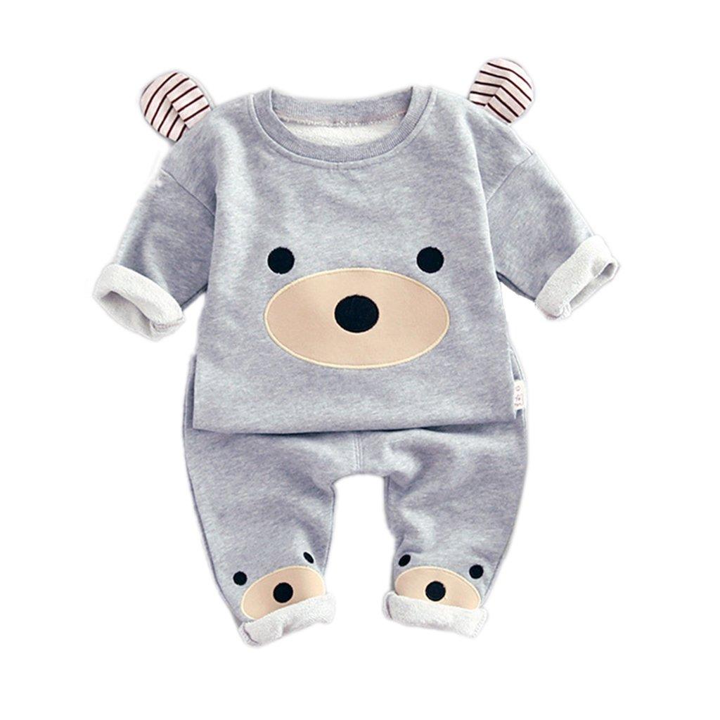 

YUEGUANG Детский комплект верх и низ для мальчиков и экипаж длинный и мультяшный повседневный размер детская пижама, одежда, девочки, шея, рукава, брюки, детский серый