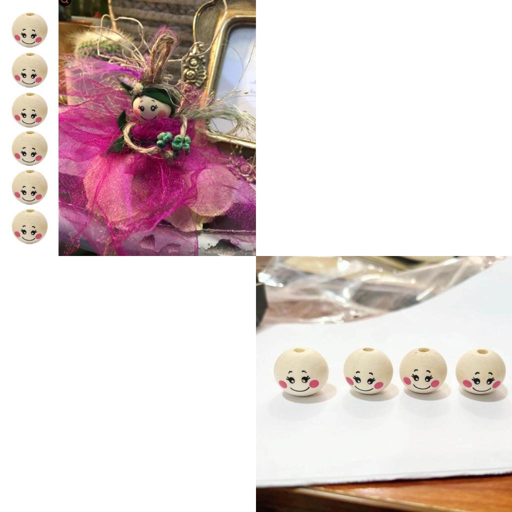 50Pcs Smiles Wooden Beads Natural Wooden Beads Smiles Face Beads for Crafting CN