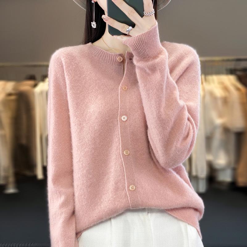 Autumn Women's Loose Fit Long Sleeve Pure Wool Cardigan Sweater