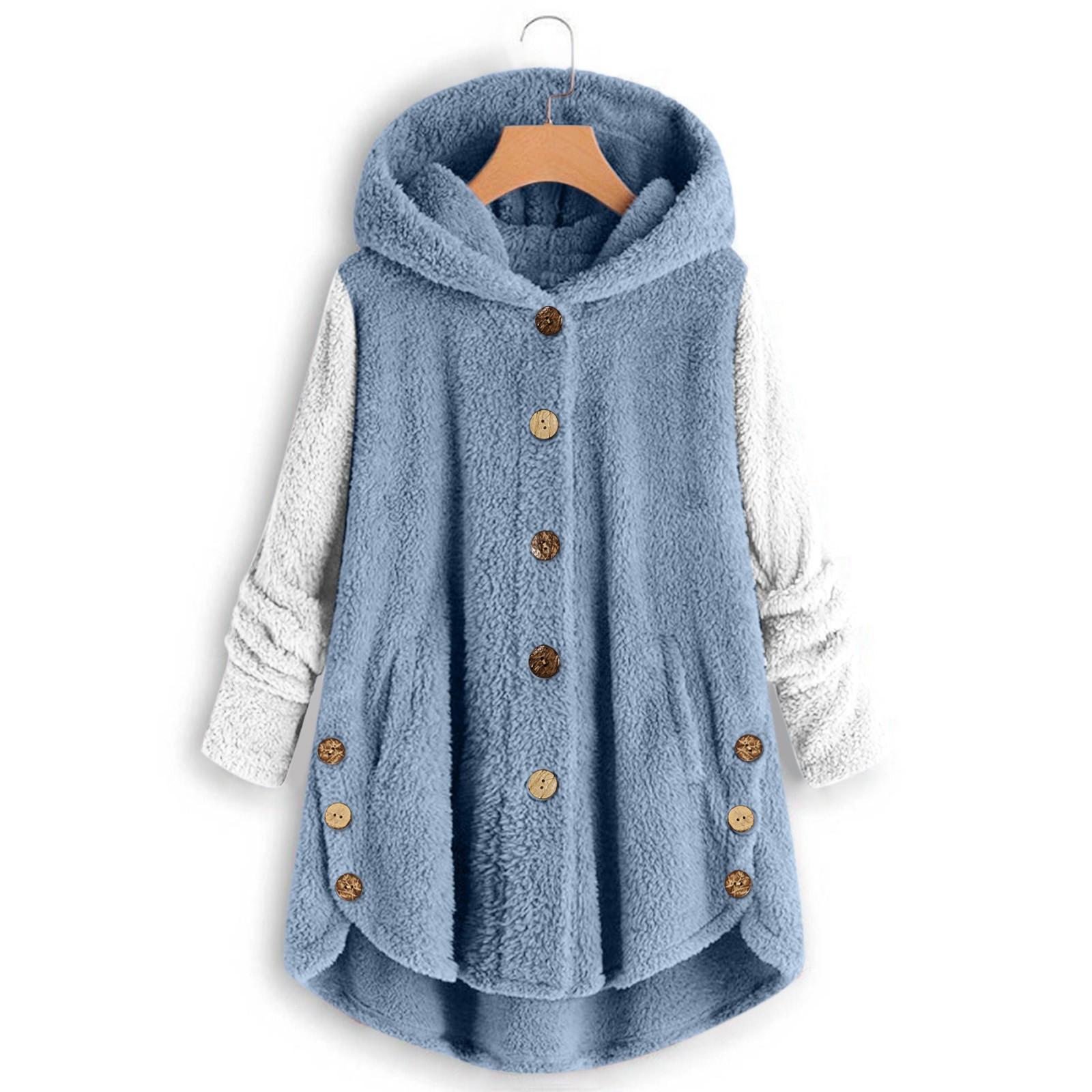 

Женская мода, свободные толстовки с длинными рукавами, плюшевое пальто на пуговицах XXXXL синий