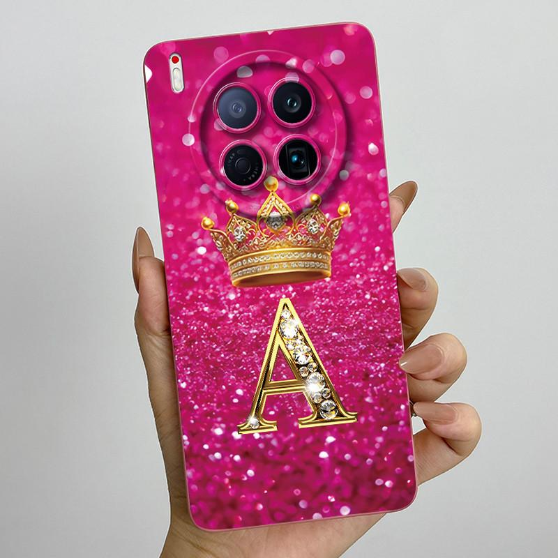 For Tecno Camon 40 Premier 5G CM8 Phone Cases Crown Initial Letter Covers Soft Liquid Silicone Advanced Anti Fingerprint Shell