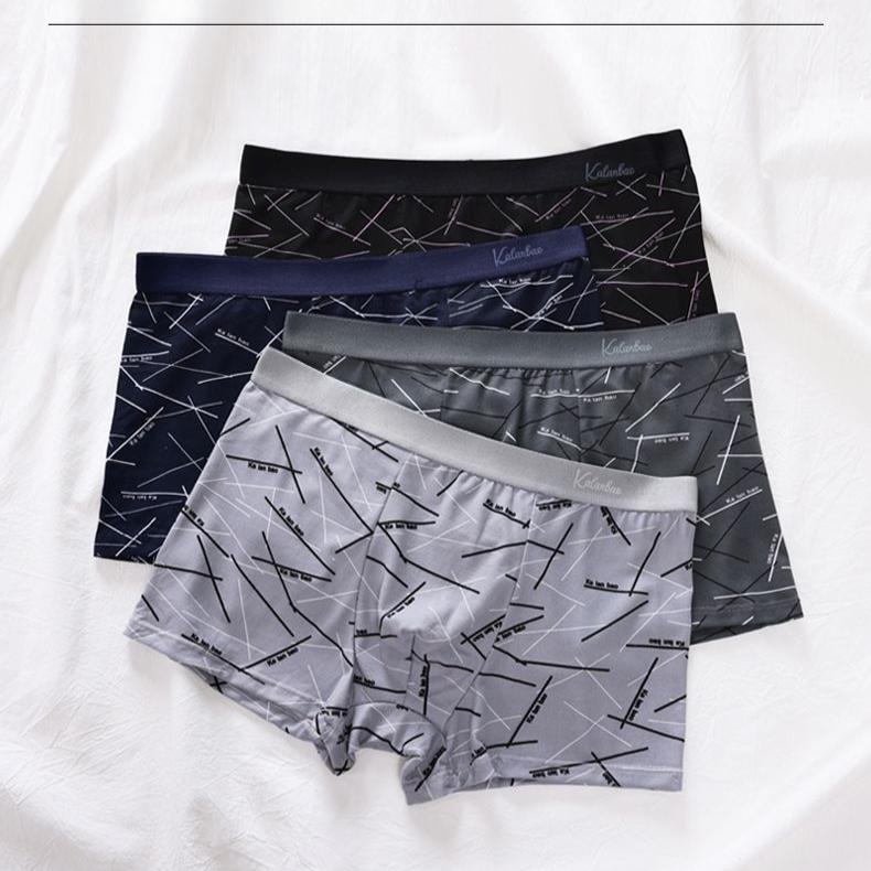 4pcs Men's Underwear Printed Four Cornered Pants Breathable Plus Size Men's Flat Cornered Pants Boxer Brief