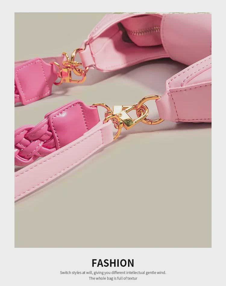 High-Quality Pink Woven Crescent Shoulder Bag - 2024 Summer Collection