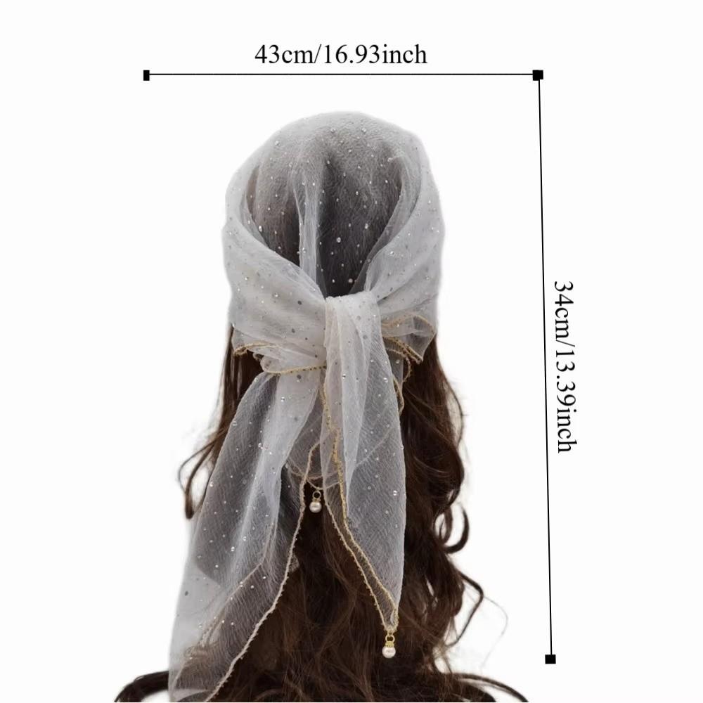 Fashion Pearl Tassel Diamond Hijab Rhinestone Square Pearl Tassel Scarf Full Sky Thin Veil Veil Bandana Women Headwear