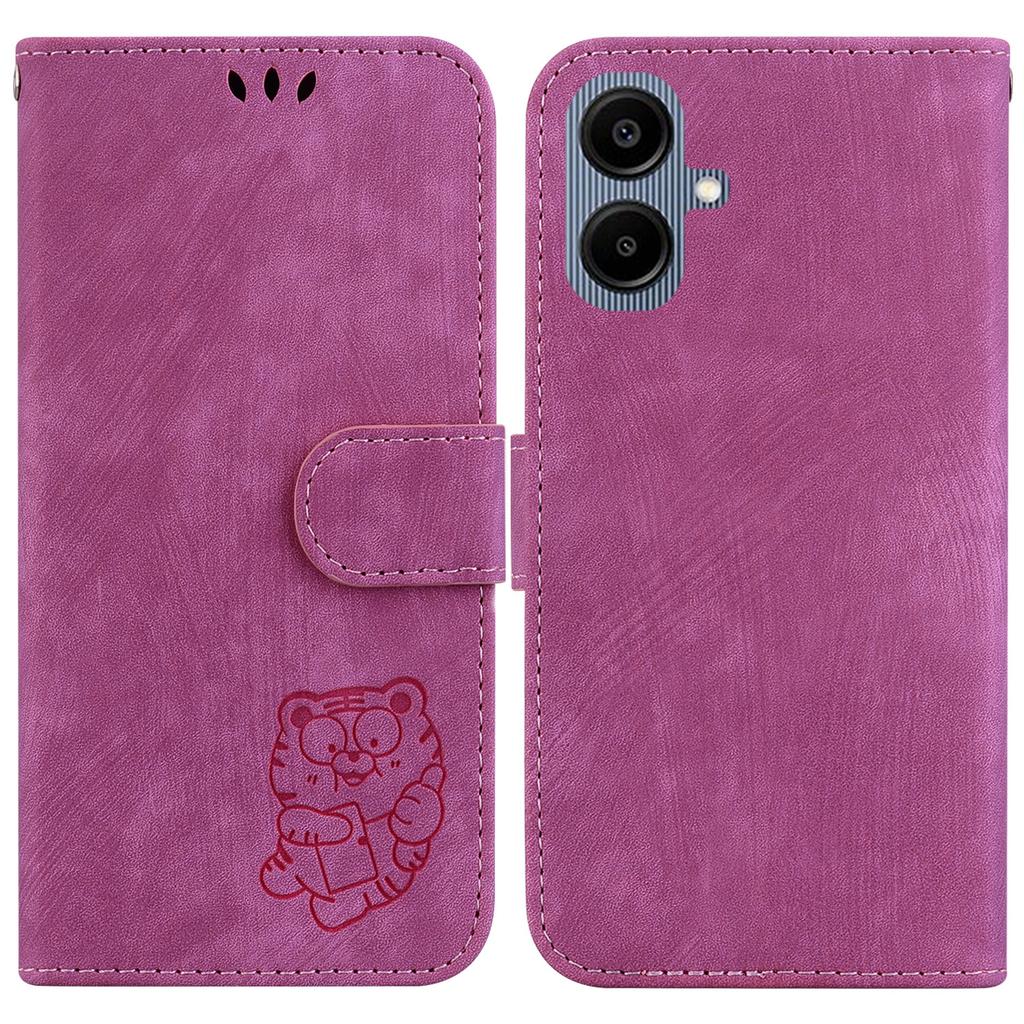 For Samsung Galaxy A07 5G Wallet Case Tiger Imprint Leather Shockproof Phone Cover with Wrist Strap