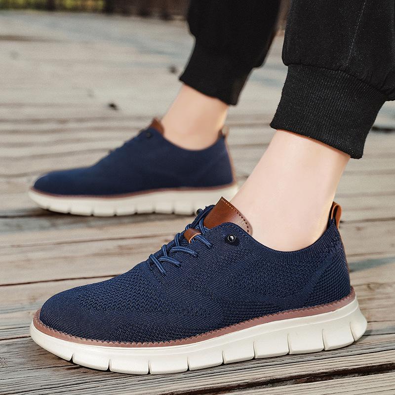 British Brogue Casual Men's Shoes - Size 48, Fashionable Trend, Breathable Flying Knit, Lightweight Sports Loafers