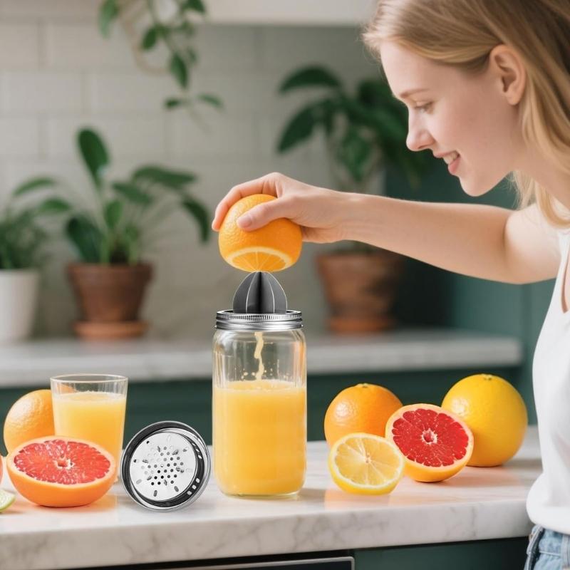 Mason Jar Stainless Steel Juicer Lid Wide Mouth Mason Jar Juicer Lid Stainless Steel Manual Citrus Lemon Juicer Lid Home
