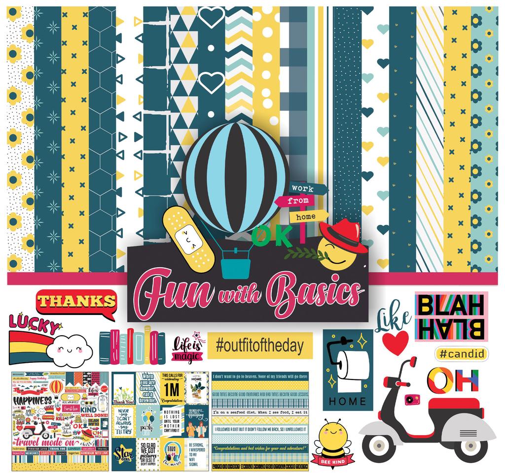 Inkdotpot Fun With Basics Collection Double,Sided Scrapbook Paper Kit Cardstock 12"x12" -16 Pages