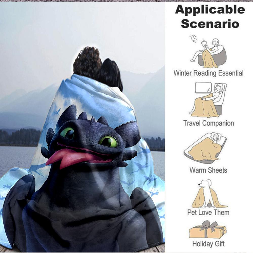 1Pc Cute Black Dragon Out Tongue Flannel Fleece Blanket Soft Warm Throw Blanket For Sofa Bed Couch Home Decor Travel Nap Blanket Xmas Gift Q1679