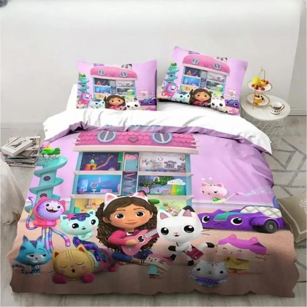 Gabbys Dollhouse Characters Bedding Set Duvet Cover Sheet Printed Bed Set Pillowcase Bed Full Queen King Size Comforter Bedroom