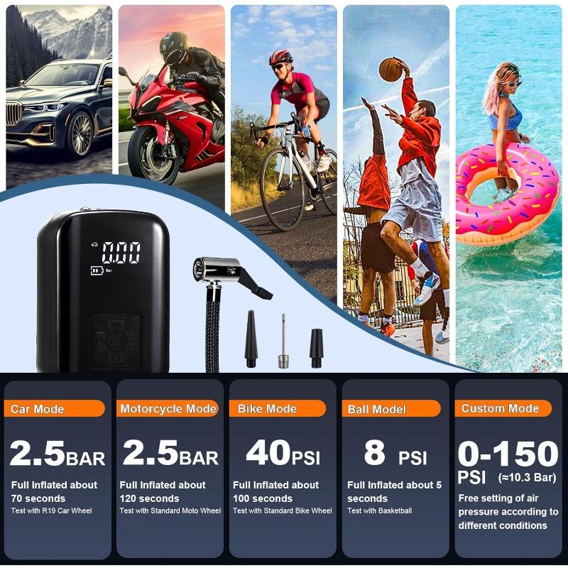 150PSI Bicycle Pump with Digital Pressure Gauge, Portable Car Tire Cordless Air Compressor, for Basketball, Soccer, Motocycle