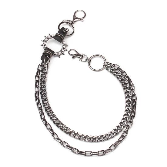 Trouser Chain Double Layer Metal Alloy Pants Chain with Spiked Ring Snap-On Lobster Clasp Punk Hip-Hop Style Pants Accessory