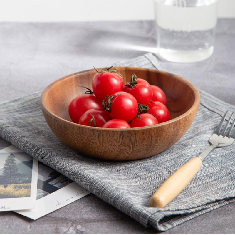 Acacia Wood Dinner Plates for Eating, Wooden Round Charcuterie Boards Serving Bowls for Food Dishes Cheese Dessert Salad