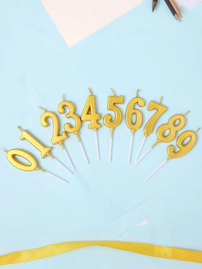 1pc Birthday Candle Golden Number Candle Smokeless Birthday Cake Party Baking Dessert Candle Plug-in Set