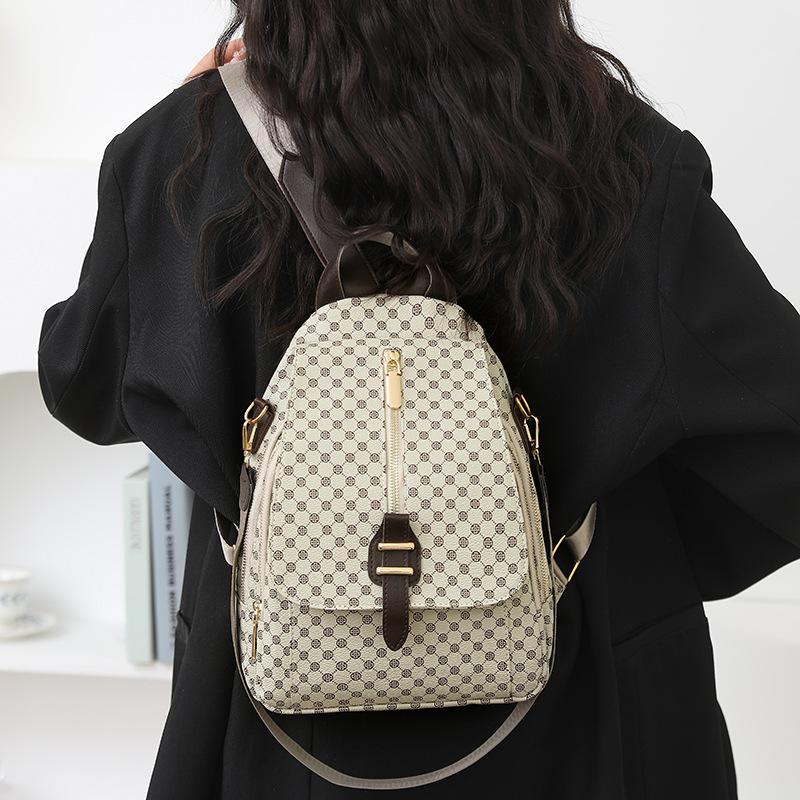 Korean version of retro style printing contrasting color plaid multi-purpose women's shoulder bag mature versatile backpack women