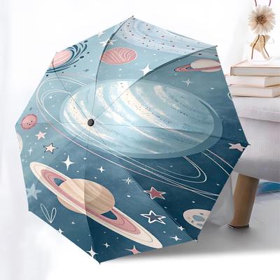 1PC Space Planets Umbrella-8-Rib Reinforced Portable Folding Travel Suitable for All Seasons Outdoor Daily , Fun Design-Z0438