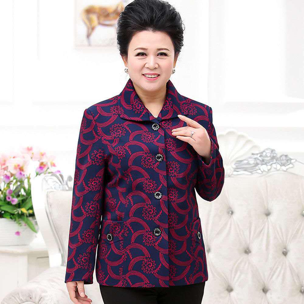 Spring & Autumn Lightweight Jacket for Mature Women - Stylish Lapel Top, Grandma's Fashionable Two-Way Shirt