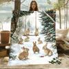 1pc Rabbit Pattern Portable Blanket In Snow Forest - Lightweight Fleece Blanket, Suitable for Sofa, Travel, Camping, Living Room, Office, Sofa, Chair,