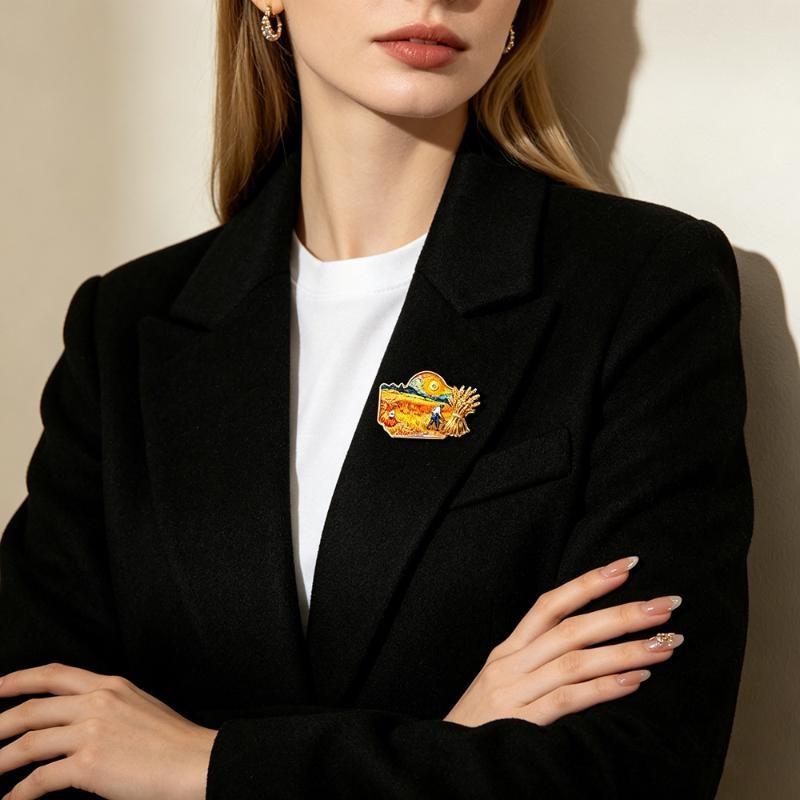 Van Gogh Art Collection Brooch 1Pcs Starry Night Design Enamel Pin Unique Lapel Badge for Art Exhibition Wear